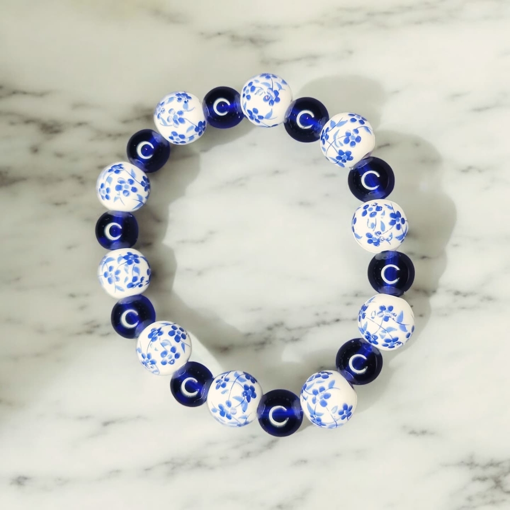 Blue and White Beaded Bracelet